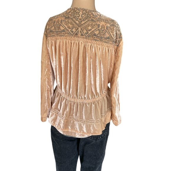 Elevenses Embroidered Peach Velvet Cardigan Size S - Picture 3 of 10
